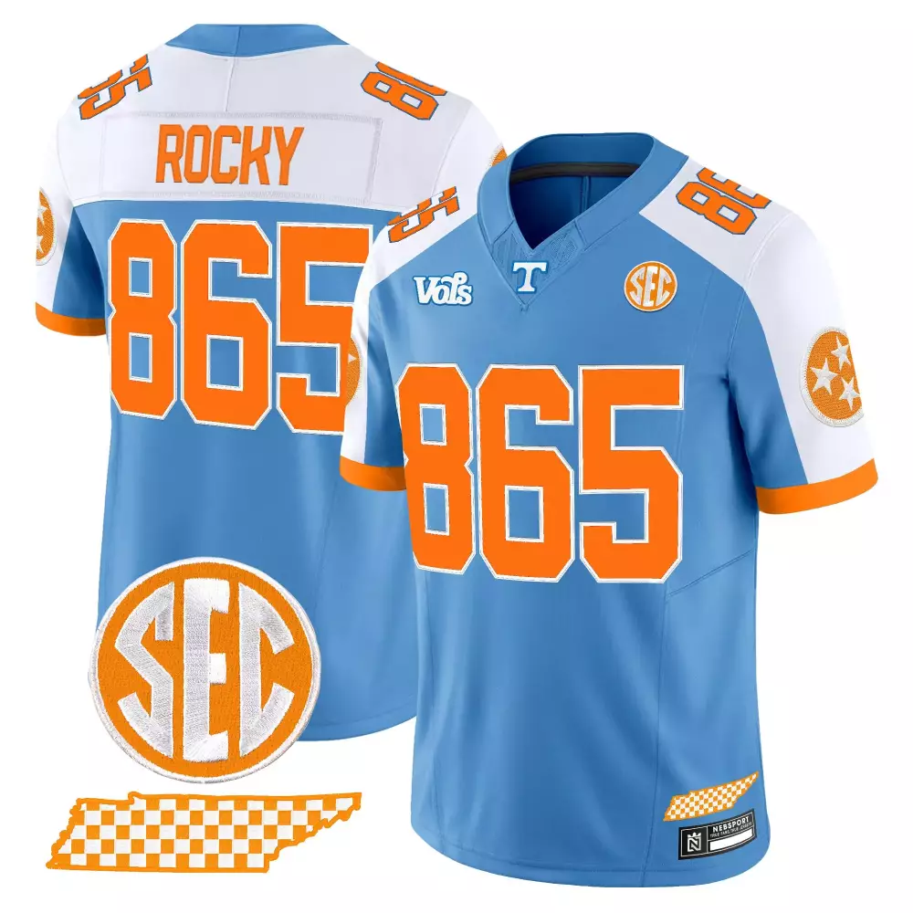 Rocky Volunteers Jersey Light Blue Tennessee State Outline Men White Orange Vapor
