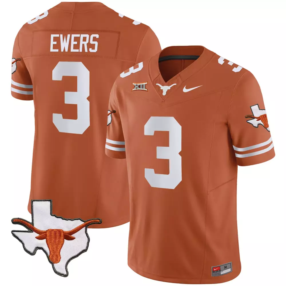 Quinn Ewers 3 Texas Longhorns Jersey Burnt Orange Big Men White Stitched