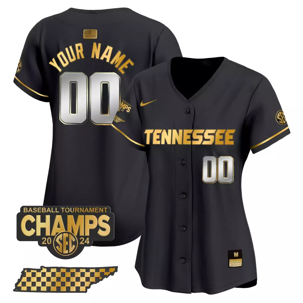 Custom Tennessee Volunteers Jersey Black SEC Champions Baseball Tournament 2024 USA Flag
