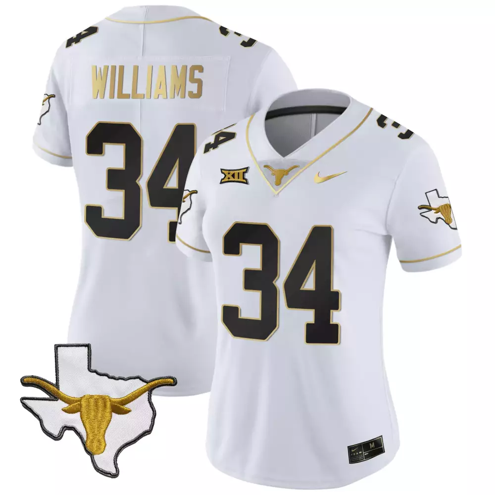 Ricky Williams 34 Texas Longhorns Jersey White Map Big Women Black Gold Vapor Limited