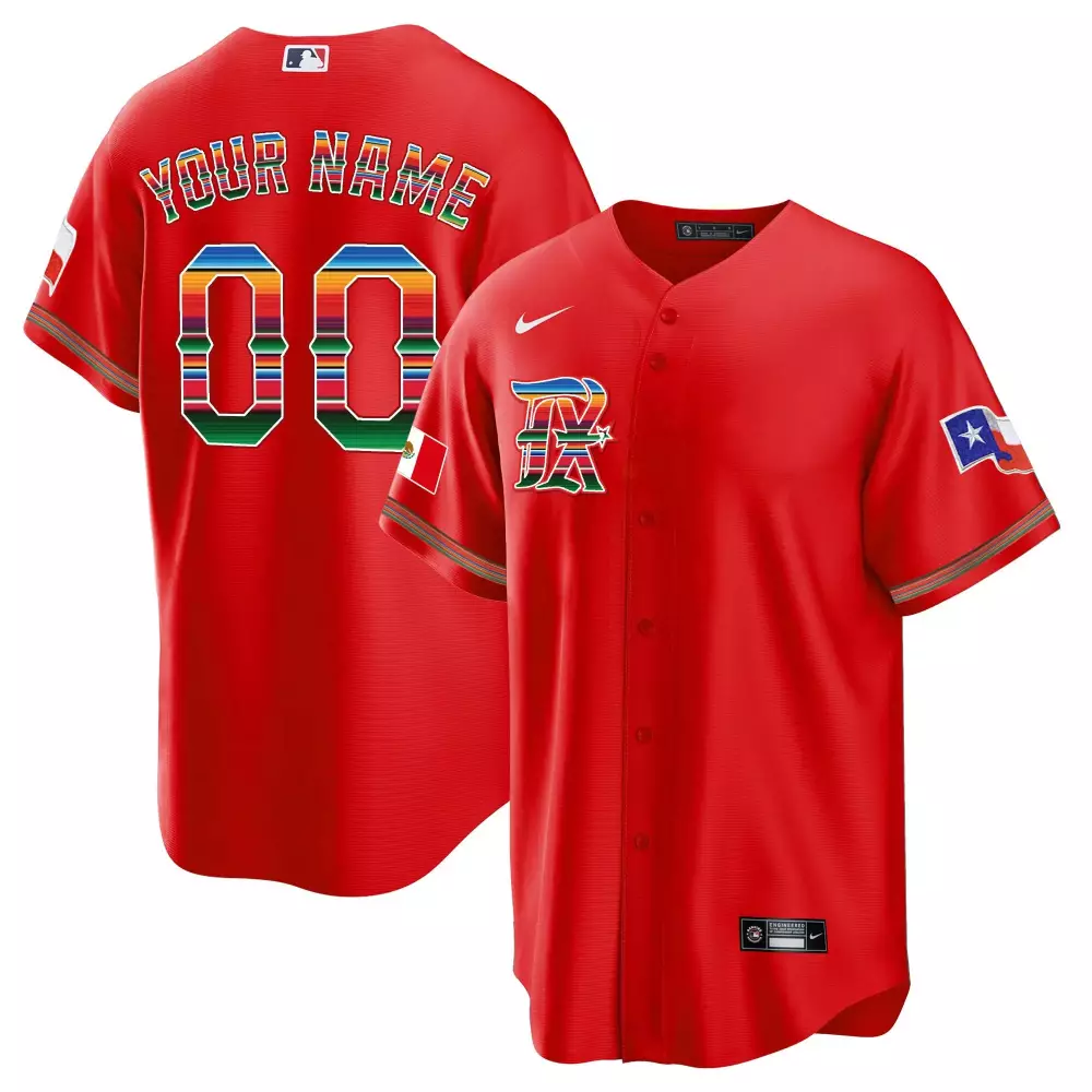 Custom Texas Rangers Jersey Red Mexico Flag Split Design Green Blue Yellow White