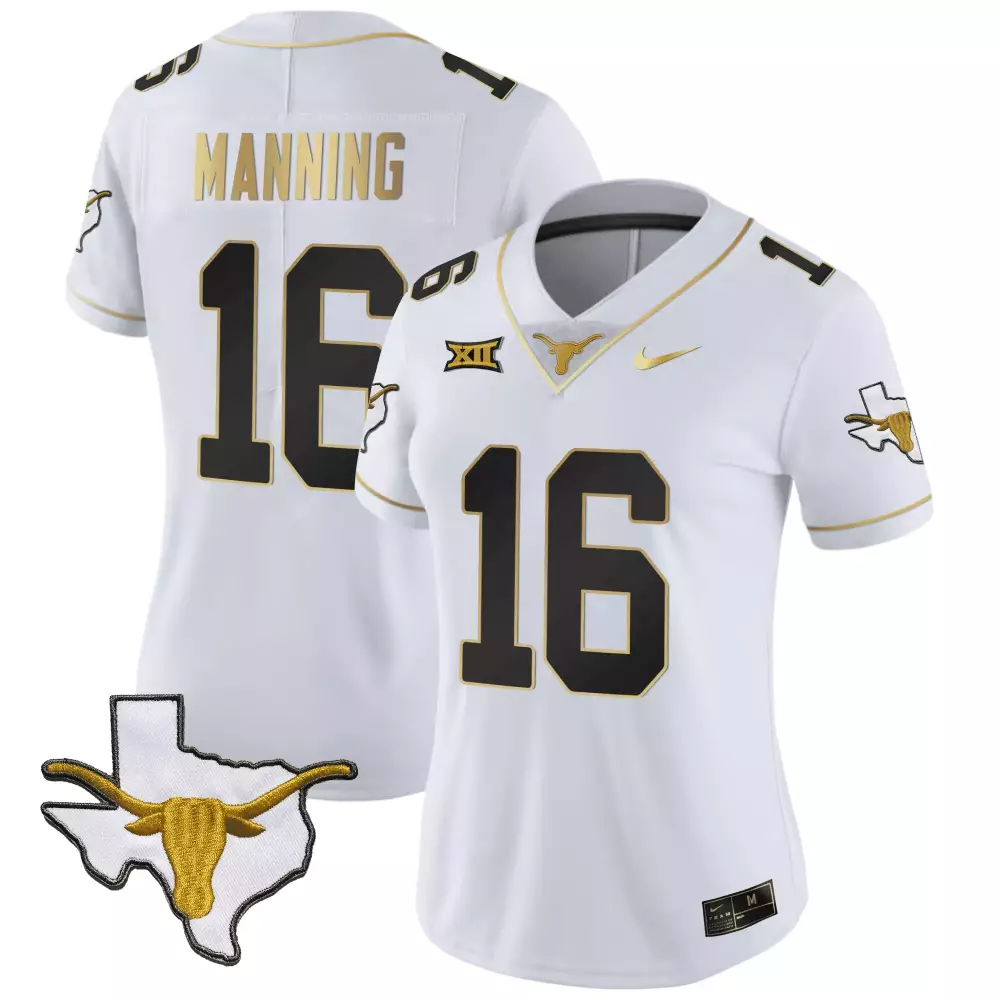 Arch Manning 16 Texas Longhorns Jersey White Shape Longhorn Women Black Gold Vapor