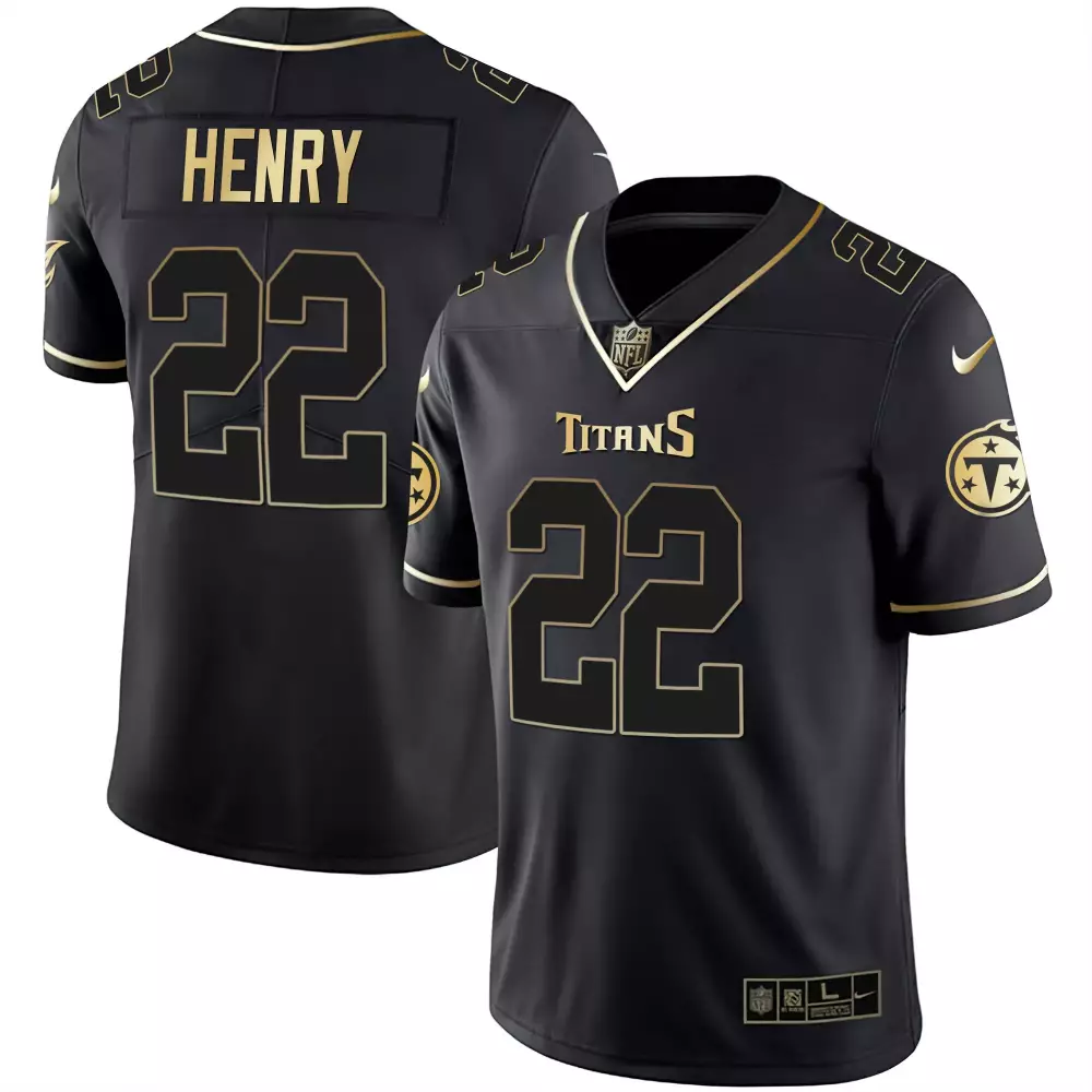 Derrick Henry 22 Titans Jersey Black Men Gold All Stitched Vapor