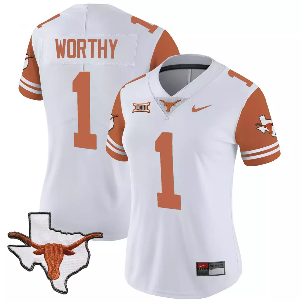 Xavier Worthy 1 Texas Longhorns Jersey White State Outline Longhorn Women Orange