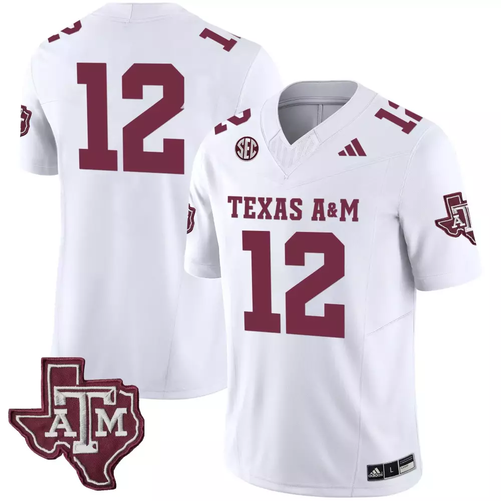 Texas A&m 12 Jersey White Men Maroon Vapor Limited v2 All Stitched