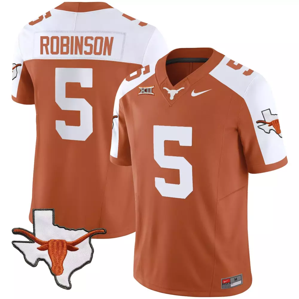 Bijan Robinson 5 Texas Longhorns Jersey Orange Map Longhorn Men White Alternate Vapor