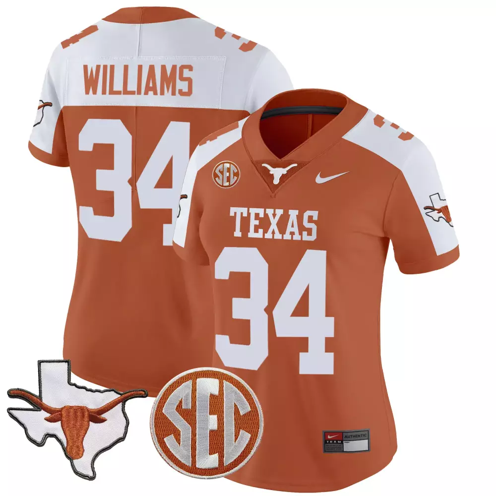 Ricky Williams 34 Texas Jersey Orange Longhorns Outline Women White Alternate Vapor