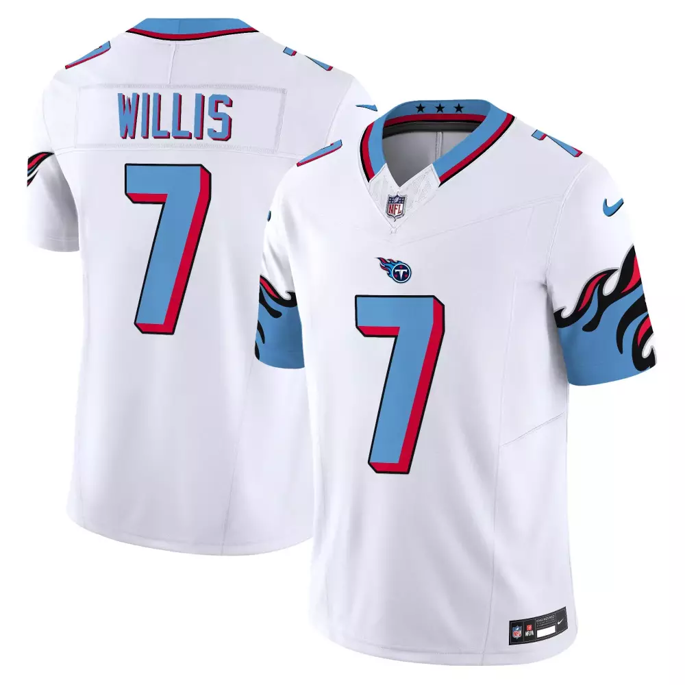 Malik Willis 7 Titans Jersey White Men Alternate Light Blue Red Black Vapor Limited