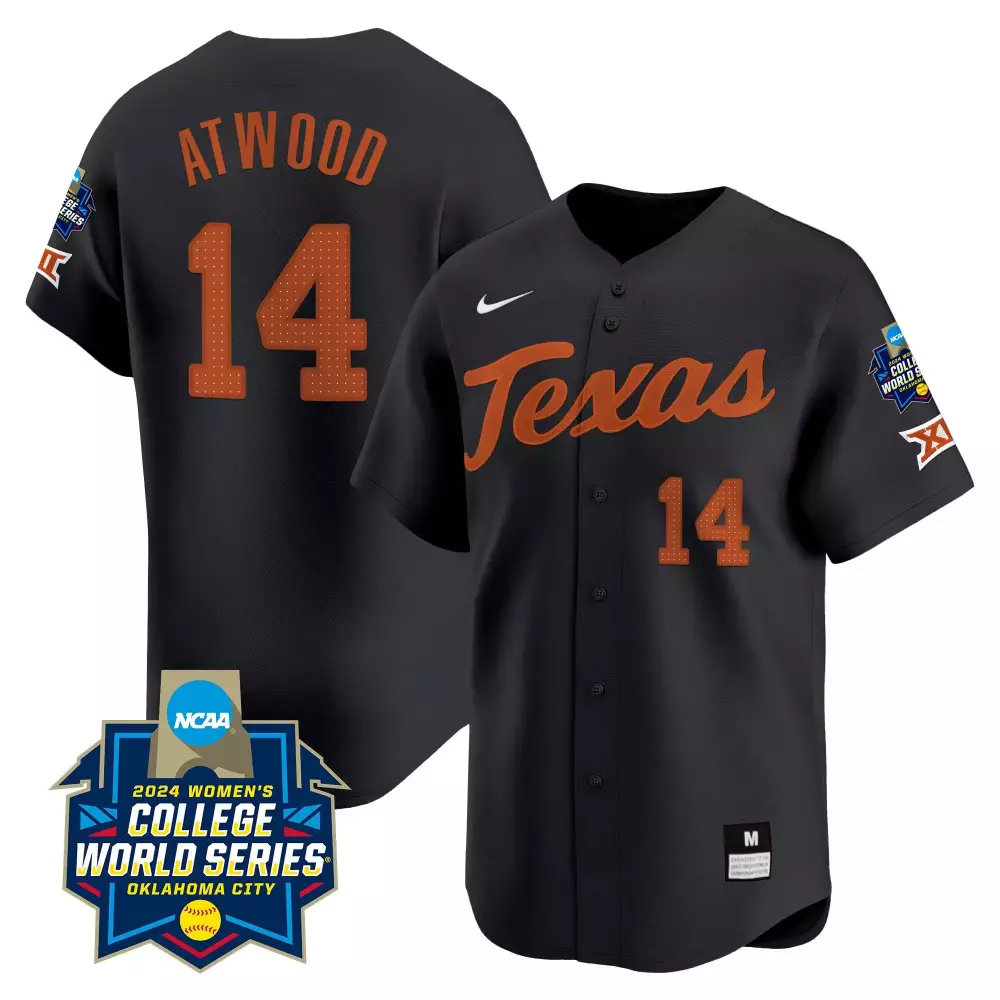 Reese Atwood 14 Texas Jersey Black 2024 Women's College World Series Women Orange