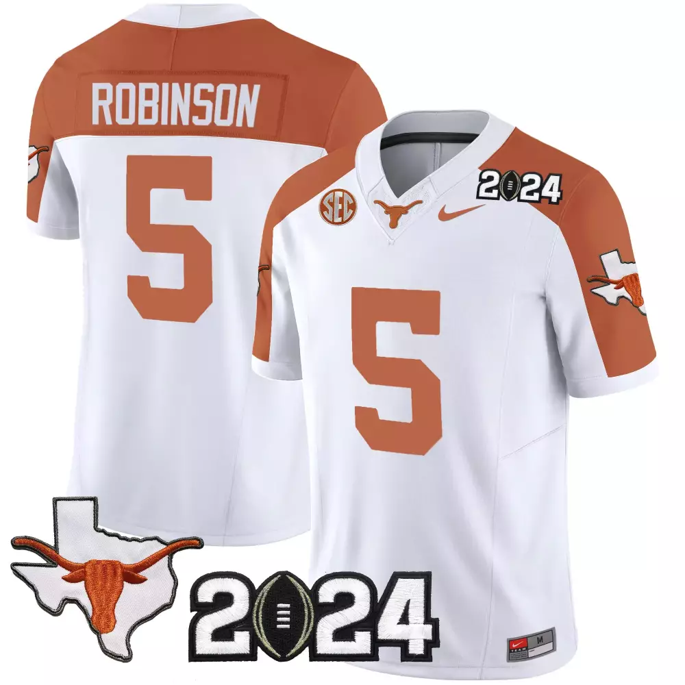 Bijan Robinson 5 Texas Longhorns Jersey White 2024 Football Men Orange Vapor Limited