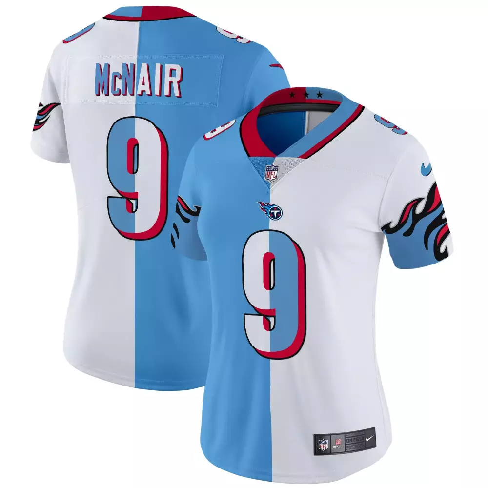 Steve Mcnair 9 Tennessee Titans Jersey Blue Women Split White Red Vapor Limited All