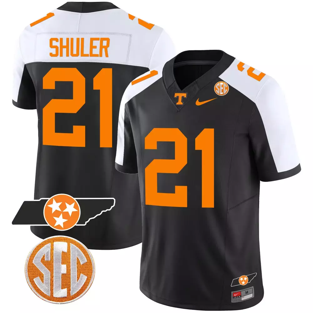 Shuler Volunteers 21 Jersey Black Tennessee Outline Men White Orange Alternate Stitched