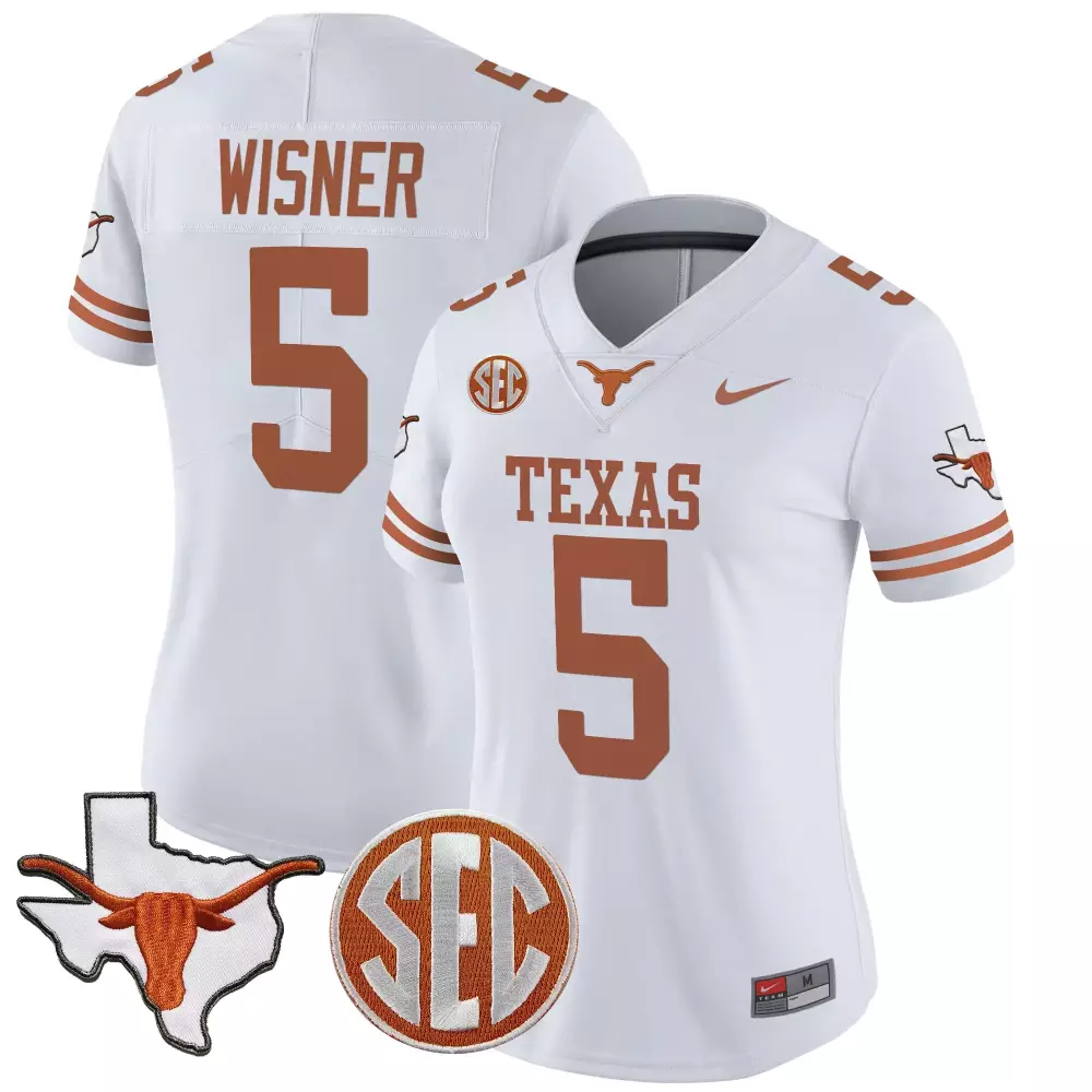 Wisner SEC 5 Texas Jersey White State Shape Longhorn Women Burnt Orange Stitched