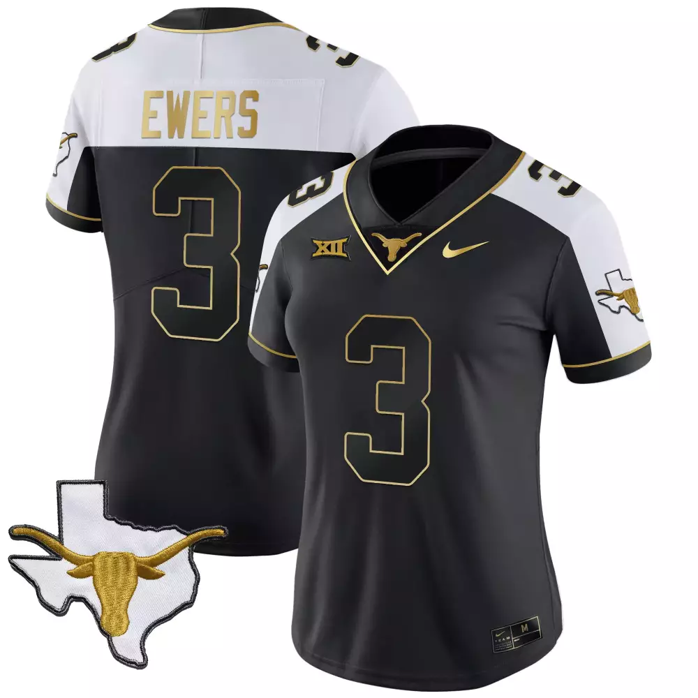 Quinn Ewers 3 Texas Longhorns Jersey Black Big Shape Longhorn Women Split Design