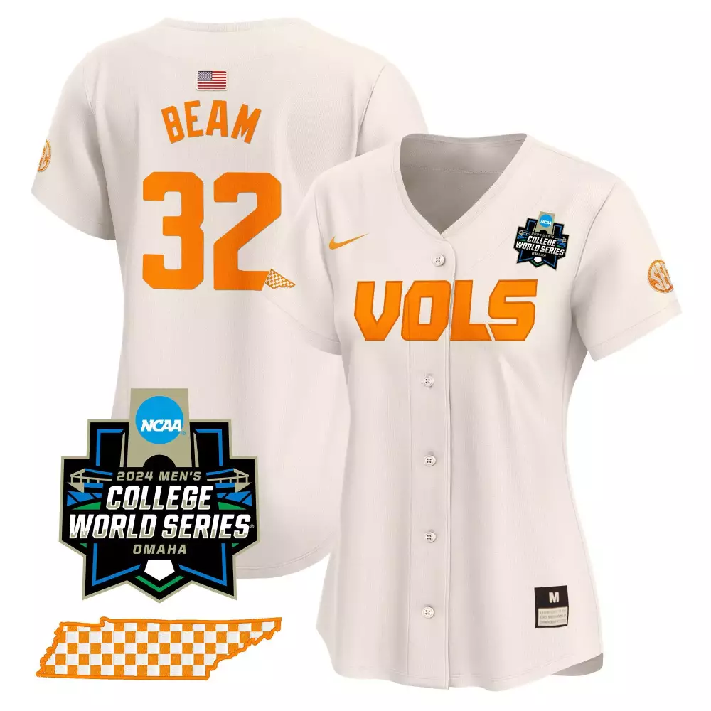Drew Beam 32 Tennessee Volunteers Jersey White College World Series Men Orange Vapor