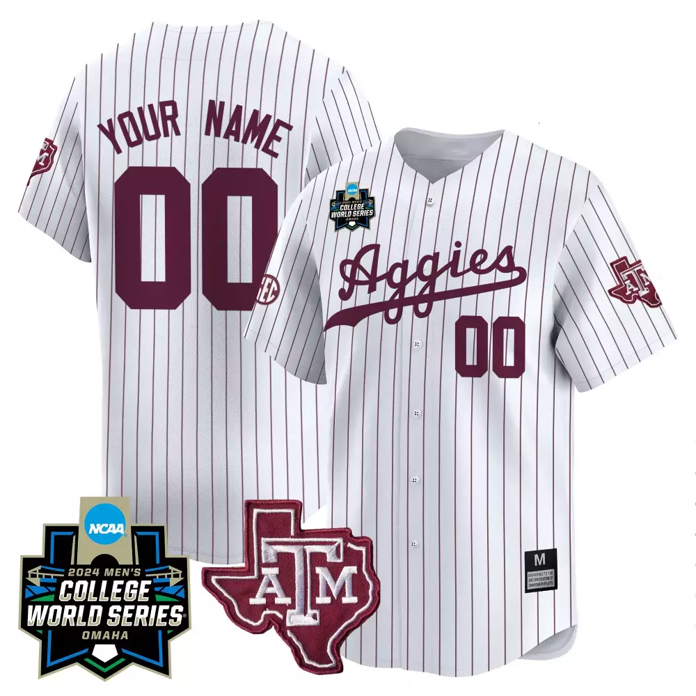 Custom Texas A&m Aggies Jersey White College World Series 2024 Men Maroon Vapor Premier