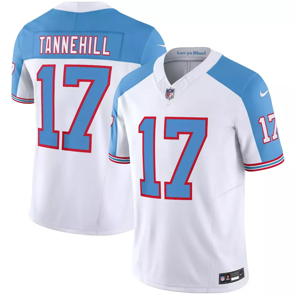 Ryan Tannehill 17 Jersey White Tennessee Titans Men NFL Alternate Light Blue Red
