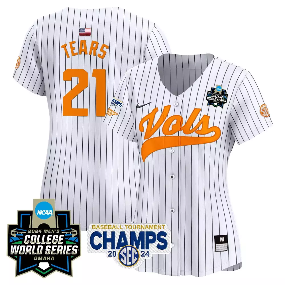 Kavares Tears 21 Jersey White College World Series Tennessee Volunteers Baseball Tournament Champions 2024