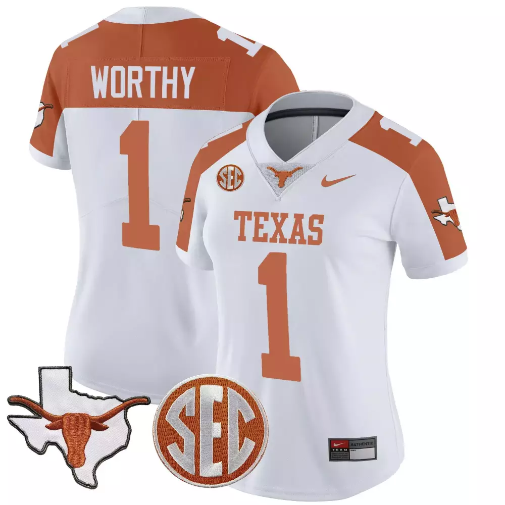 Xavier Worthy 1 Texas Jersey White Map Longhorn Men Orange Vapor v2 All Stitched