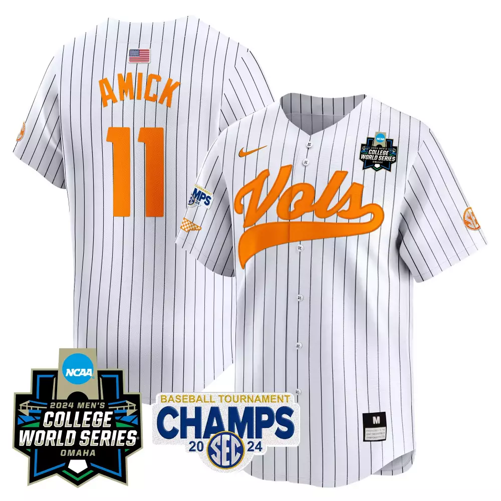 Billy Amick 11 Jersey White 2024 Men's College World Series Tennessee Volunteers Baseball Tournament Champions