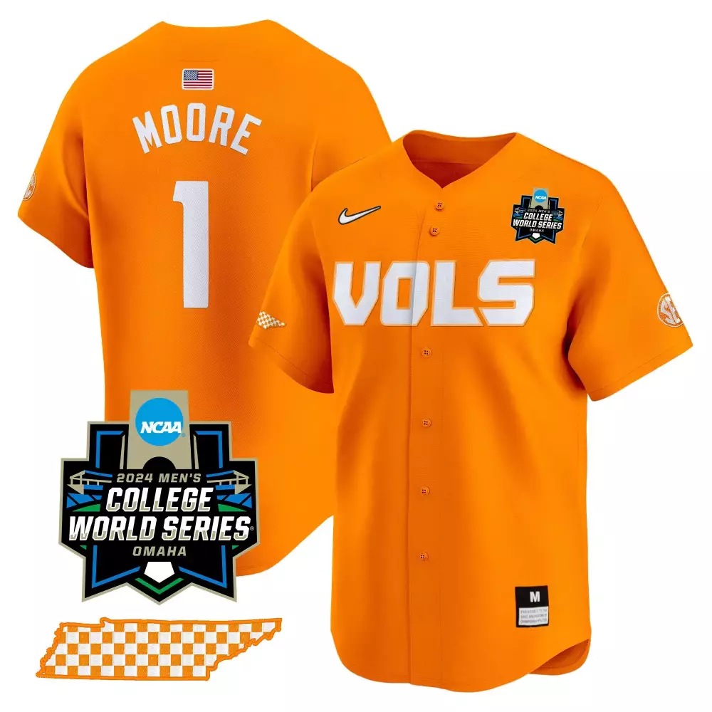 Christian Moore 1 Jersey Orange College World Series Tennessee Volunteers Men White