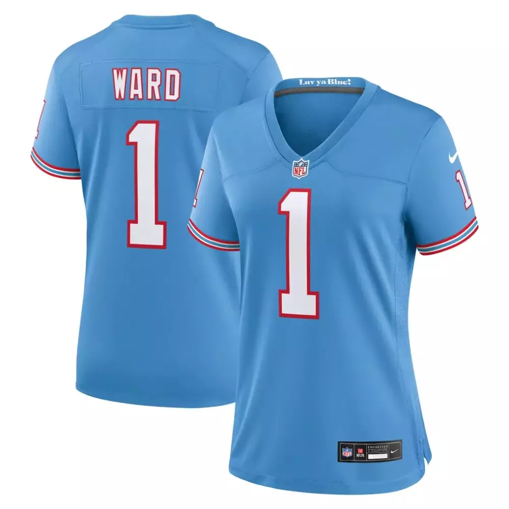 Cam Ward 1 Tennessee Titans Jersey Light Blue Women Red White Alternate Game