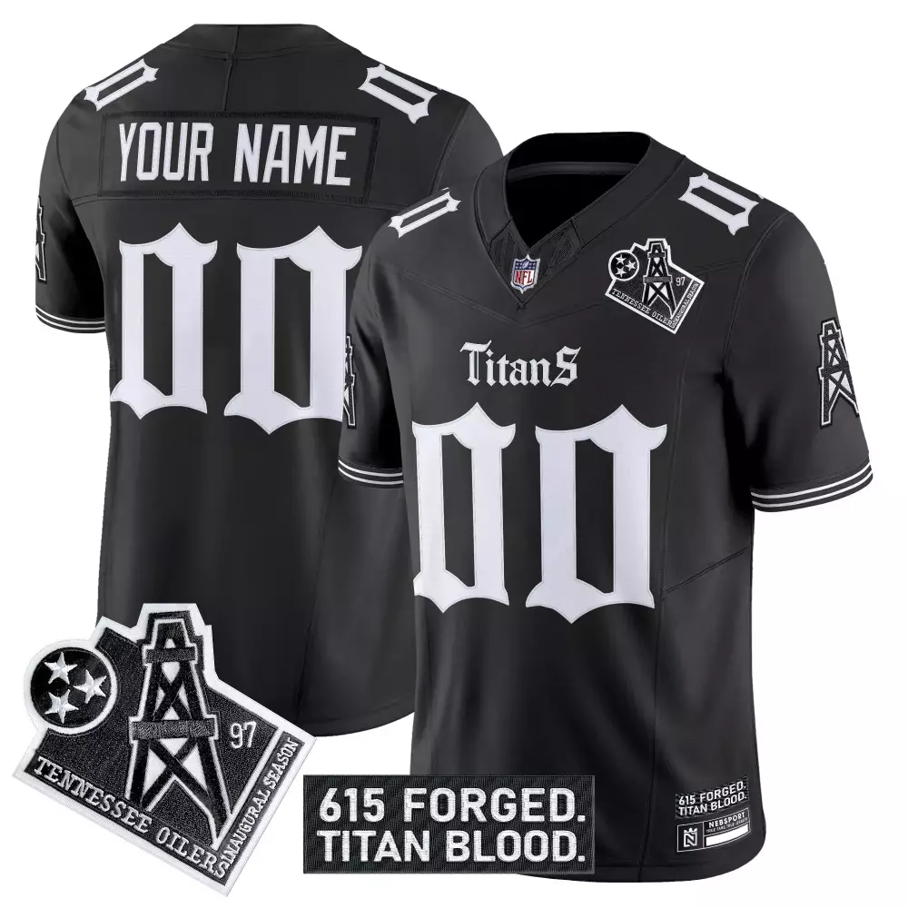 Custom Tennessee Titans Jersey Black Oilers Inaugural Season 615 Forged. Titan Blood.