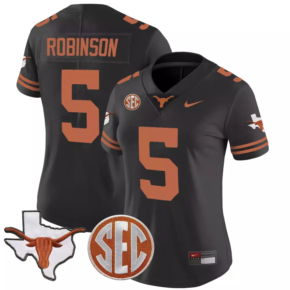 Bijan Robinson 5 Texas Longhorns Jersey Charcoal Shape Longhorn Women Burnt Orange