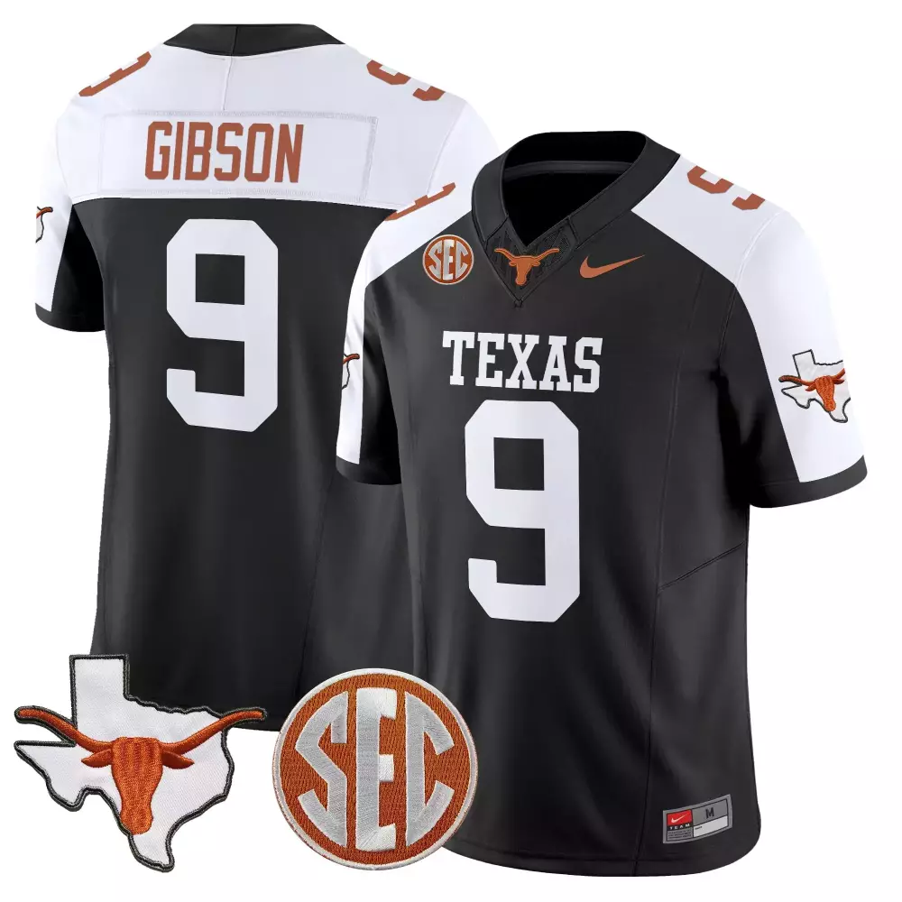 Gibson SEC 9 Texas Jersey Black Longhorns Men White Burnt Orange Vapor Stitched