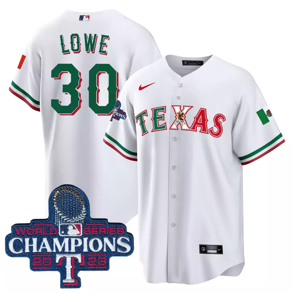 Nathaniel Lowe 30 Texas Jersey White World Series Champions 2023 Men Green Red All