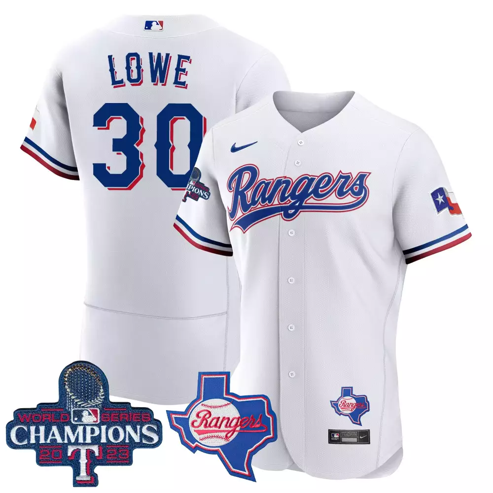 Lowe 30 Rangers Jersey White World Series Champions 2023 Texas Men Blue Red All Stitched