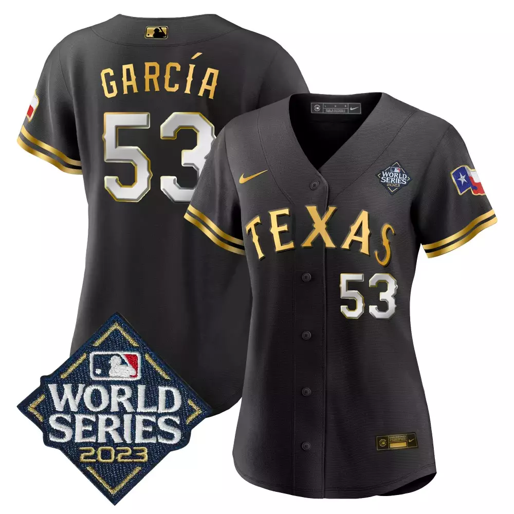 Adolis Garcia 53 Texas Rangers Jersey Black World Series 2023 Men Gold White v2 All
