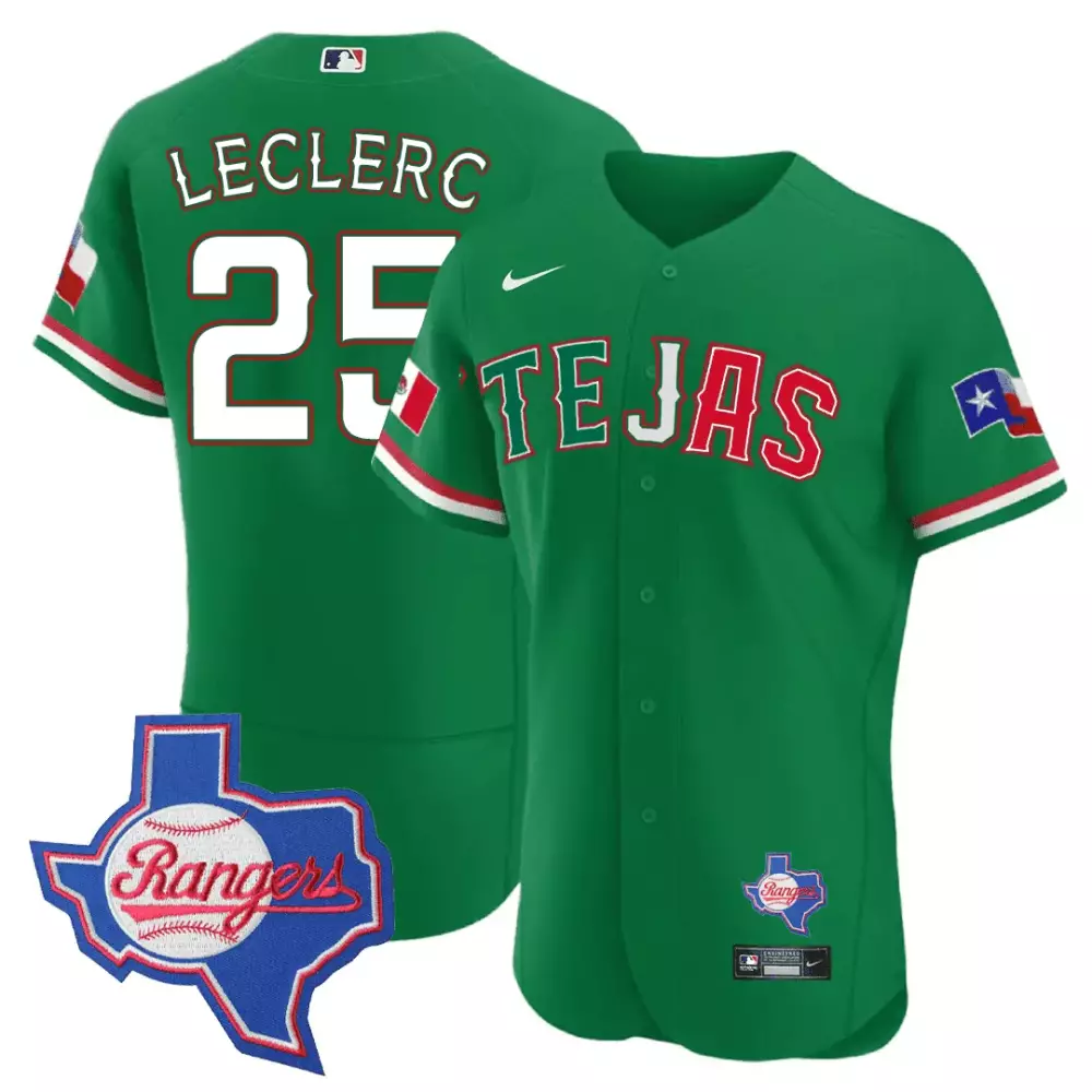 Jose Leclerc 25 Texas Rangers Jersey Green Mexico Series Mexican Flag Men White Red