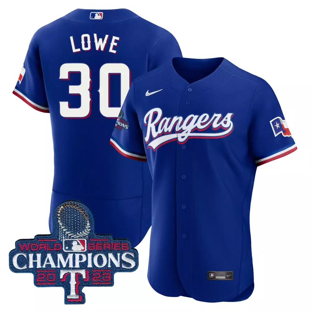 Lowe 30 Rangers Jersey Blue World Series Champions 2023 Men Red White All Stitched