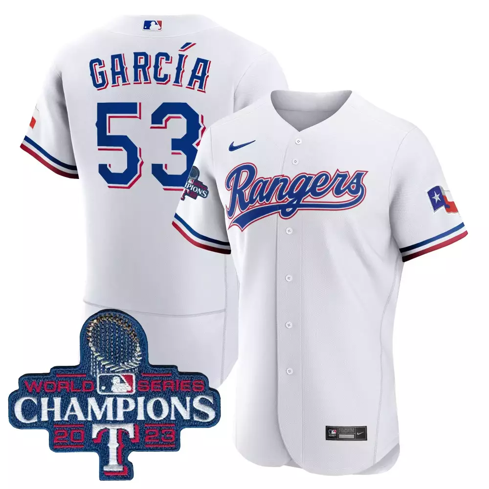 Adolis Garca 53 Rangers Jersey White World Series Champions 2023 Men Replica Blue