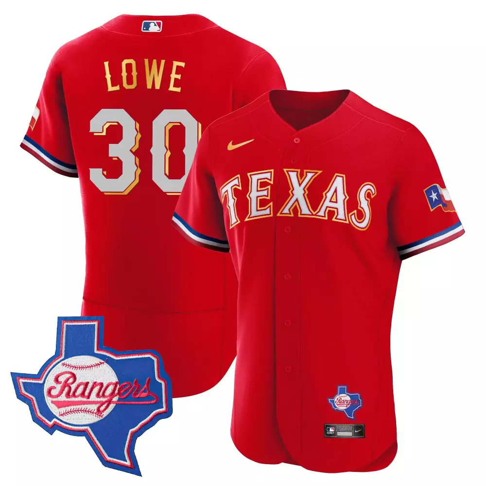 Lowe 30 Texas Rangers Jersey Red Men Blue White Flex Base All Stitched
