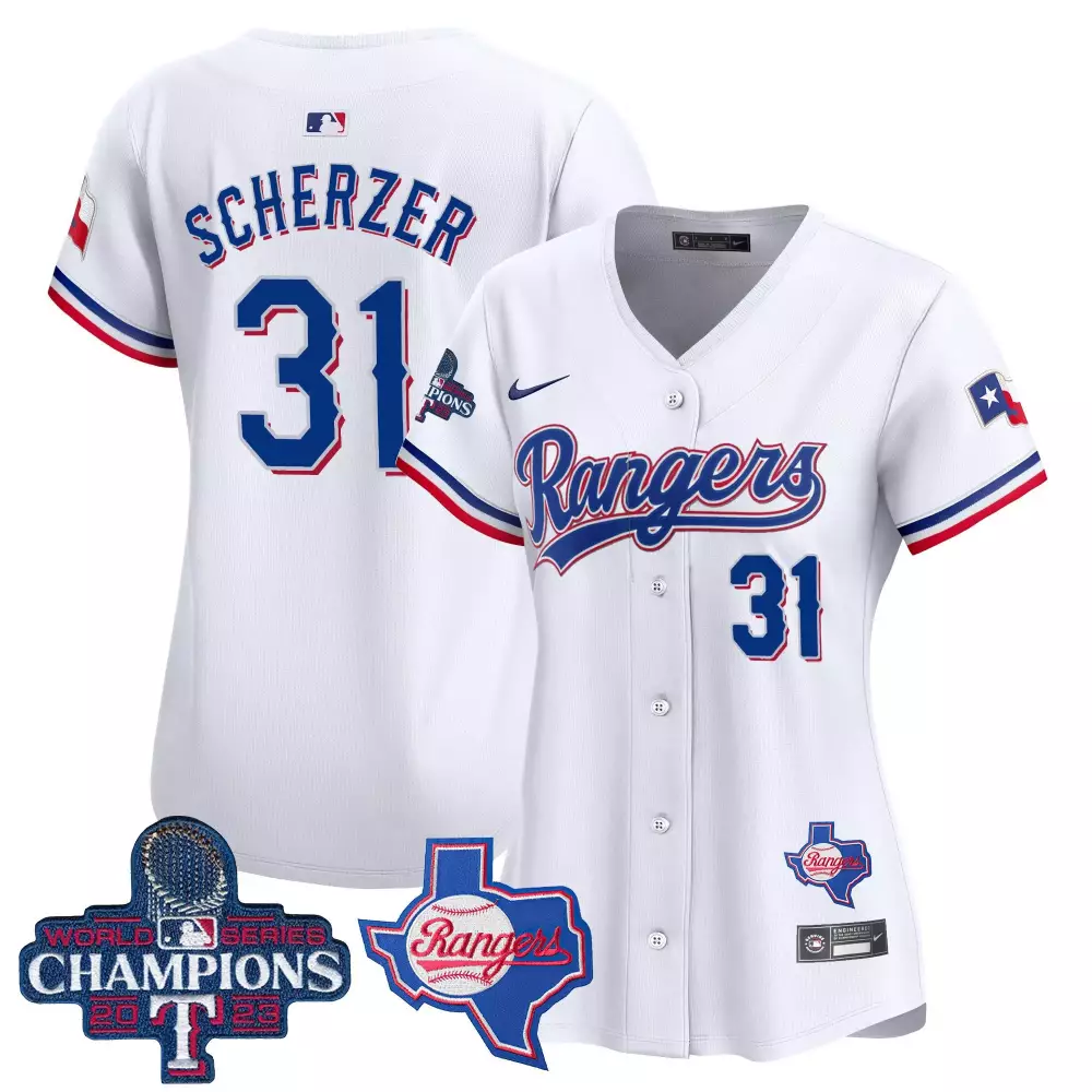 Max Scherzer 31 Rangers Jersey White World Series Champions 2023 Texas Men Blue Red