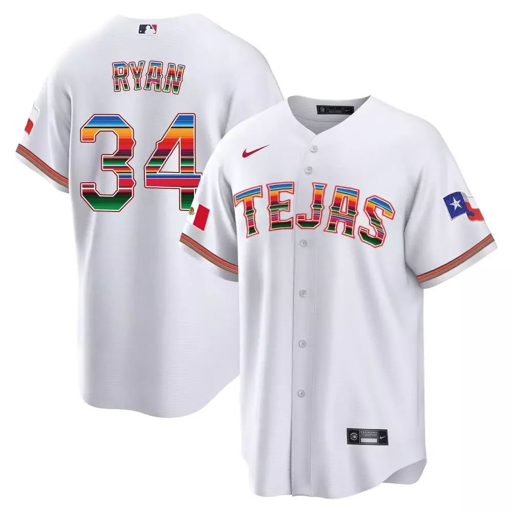 Nolan Ryan 34 Texas Rangers Jersey White Mexican Flag Men Split Custom Design Red
