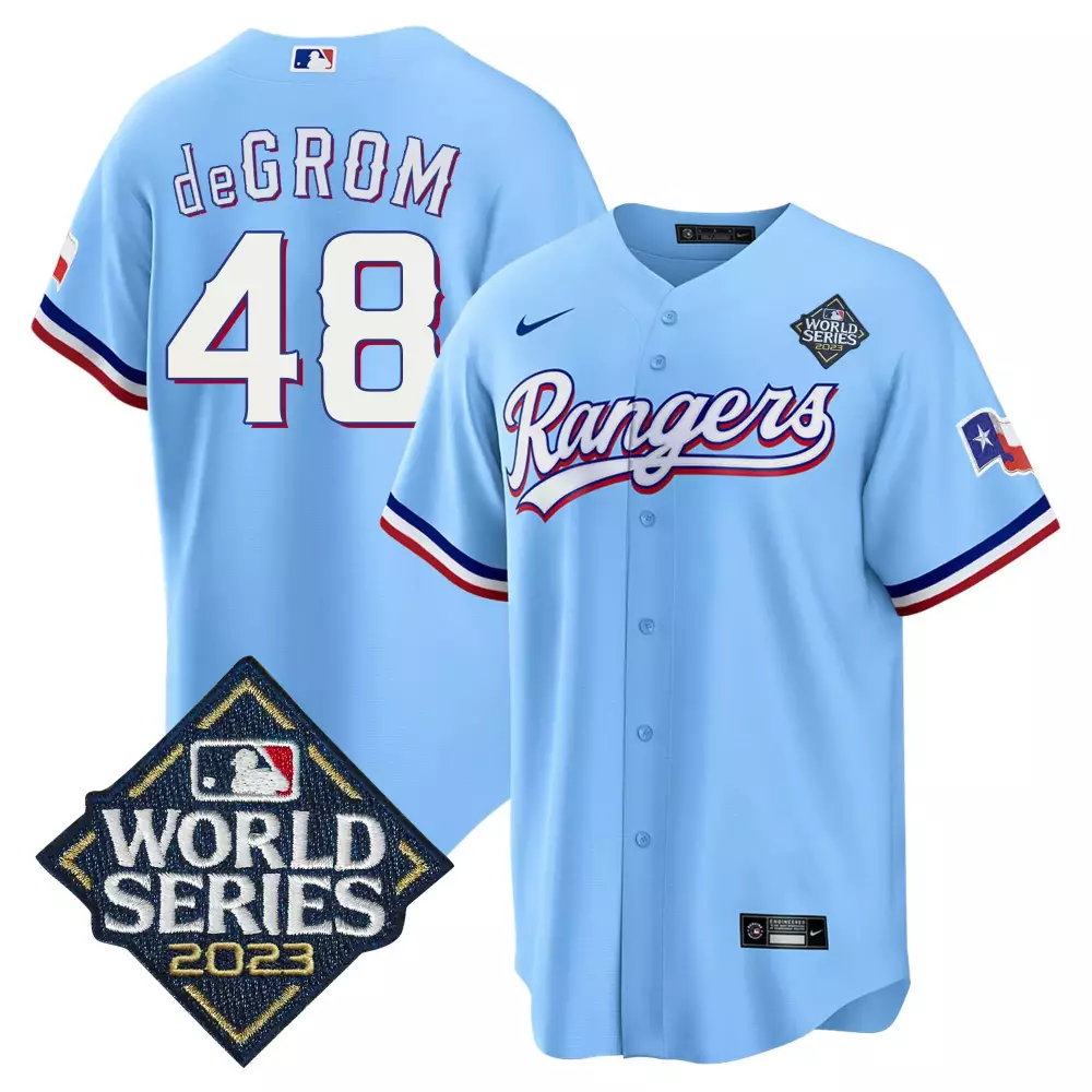 Jacob Degrom 48 Texas Rangers Jersey Light Blue World Series 2023 Men White Red Navy