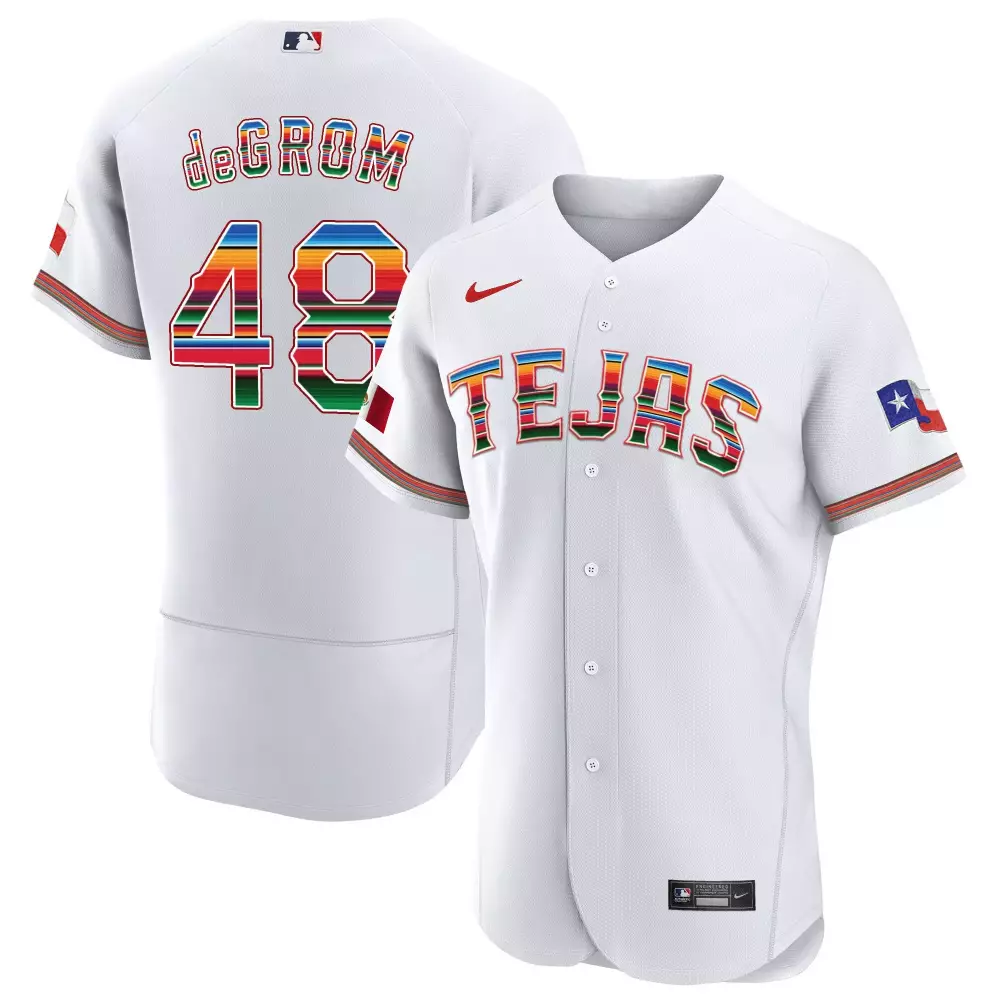 Jacob Degrom 48 Texas Rangers Jersey White Flag Men Mexican Blanket Split Custom Design
