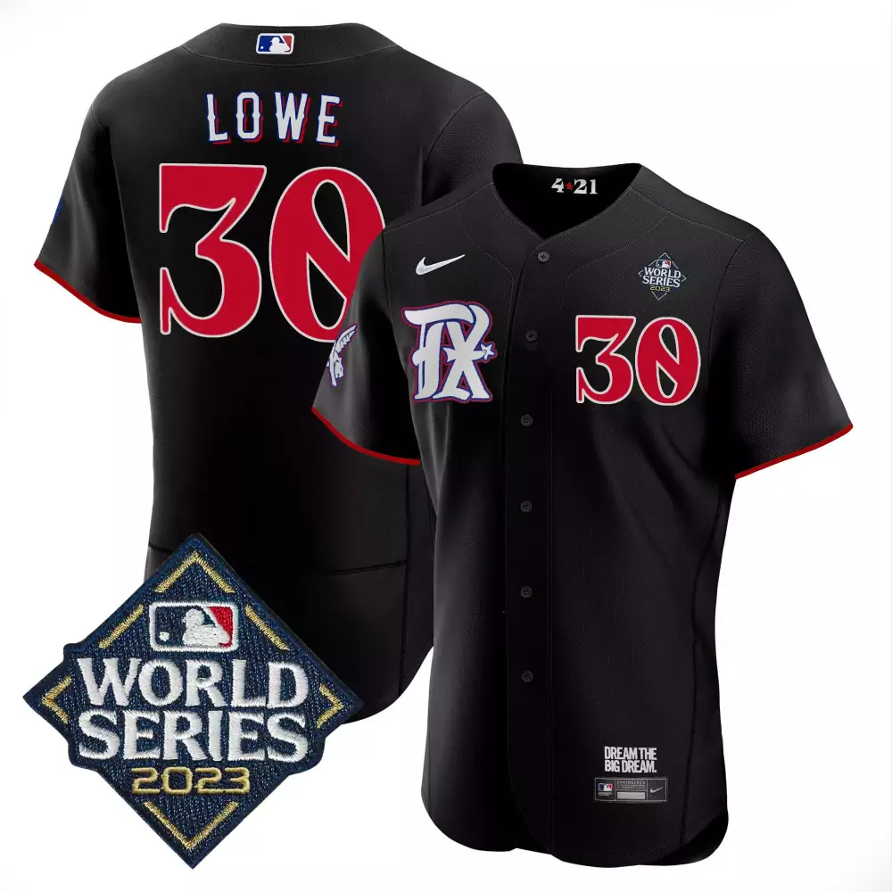 Lowe 30 Texas Rangers Jersey Black World Series 2023 Men Red White Blue All Stitched