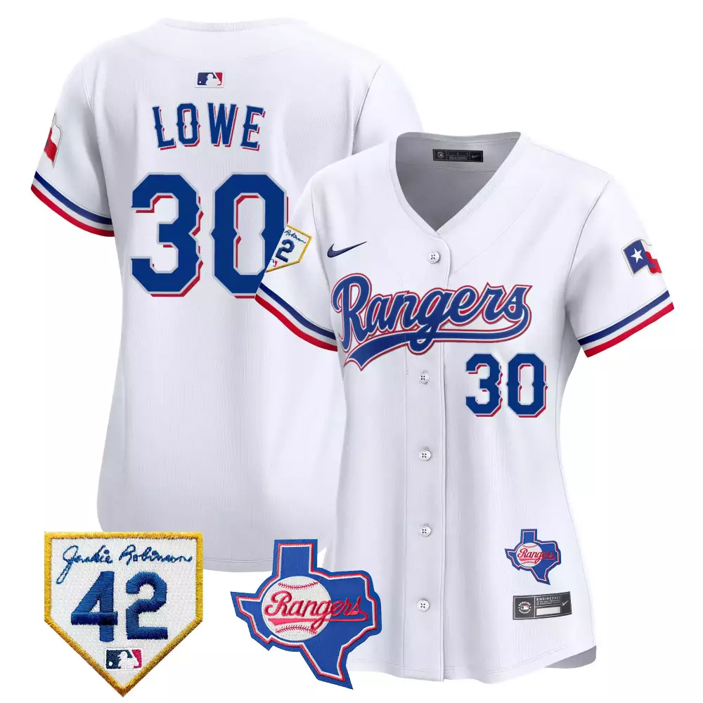 Lowe 30 Texas Rangers Jersey White Jackie Robinson 42 Men Blue Red Vapor Premier
