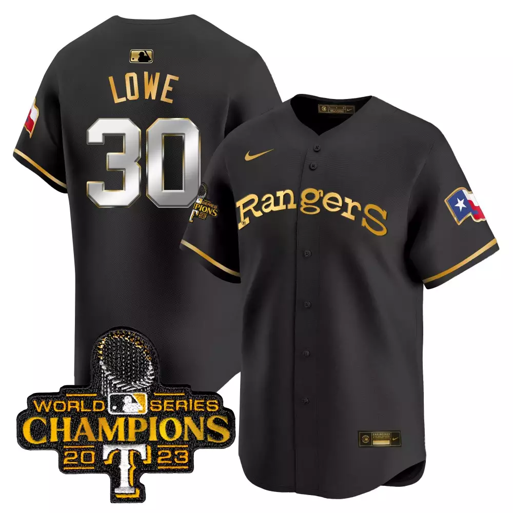 Nathaniel Lowe 30 Rangers Jersey Black World Series Champions 2023 Men Gold Throwback