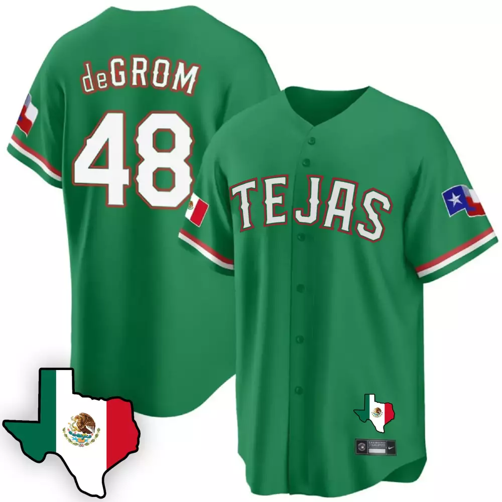 Jacob Degrom 48 Tejas Jersey Green Mexican Heritage Mexico Flag Texas 2023 Men White