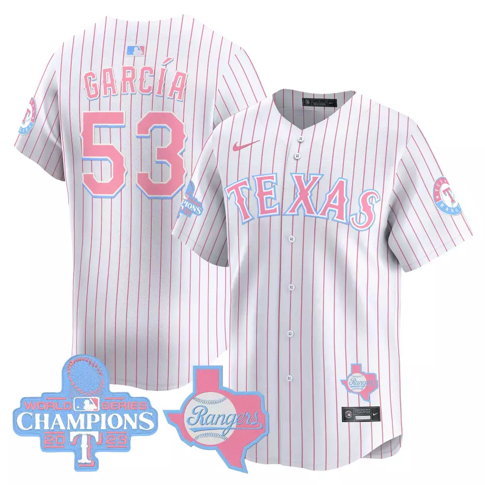 Adolis Garcia 53 Texas Rangers Jersey White World Series Champions 2023 Men Pink