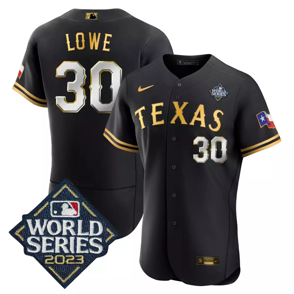 Lowe 30 Texas Jersey Black World Series 2023 Men Gold White Stitched