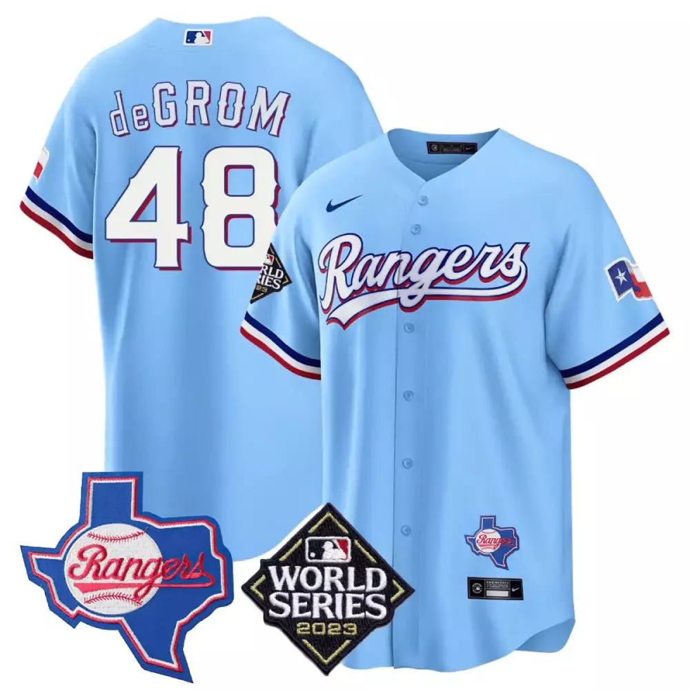 Jacob Degrom 48 Rangers Jersey Light Blue World Series Texas 2023 Men White Red Dark