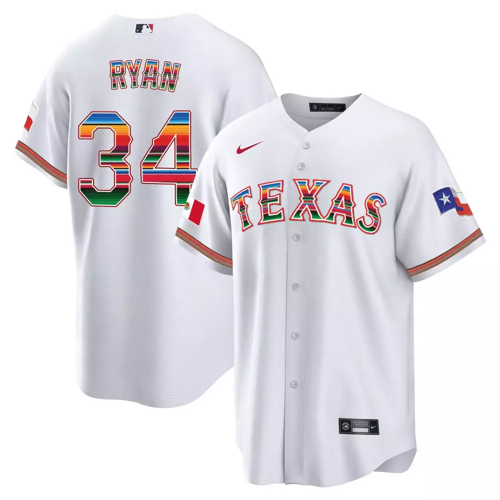 Nolan Ryan 34 Texas Rangers Jersey White Mexican Flag Men Split Custom Design Red