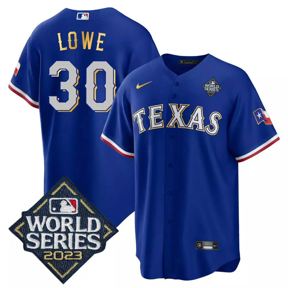 Lowe 30 Texas Rangers Jersey Royal Blue World Series 2023 Men White Red All Stitched