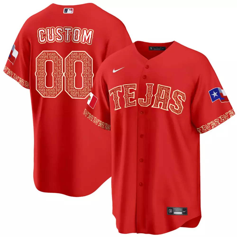 Custom Tejas Jersey Red Texas Flag Mexico White Gold All Stitched Vapor
